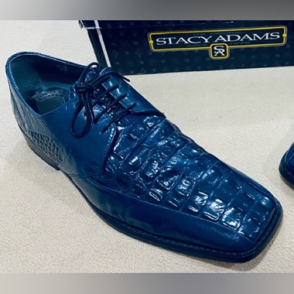 Stacy Adams Other - STACY ADAMS Blue Crocodile Gator Print Navy Dress Shoes Leather Brogue Derby EUC